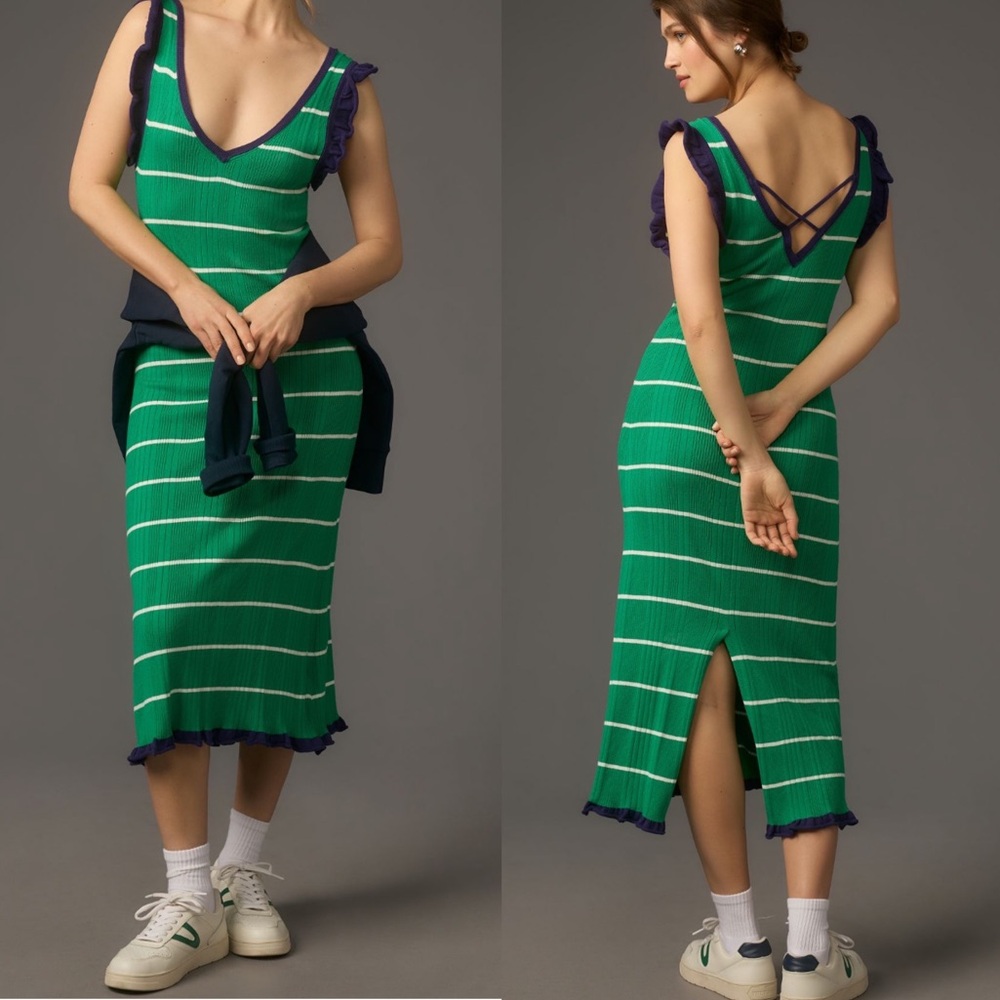 Anthropologie Daily Practice Sweater Tank Midi Striped green Purple White M